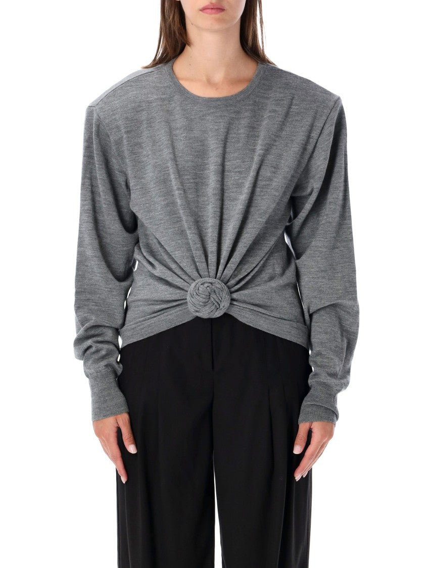 Magda Butrym Roses Knit Draped Front Long-Sleeve Wool Top