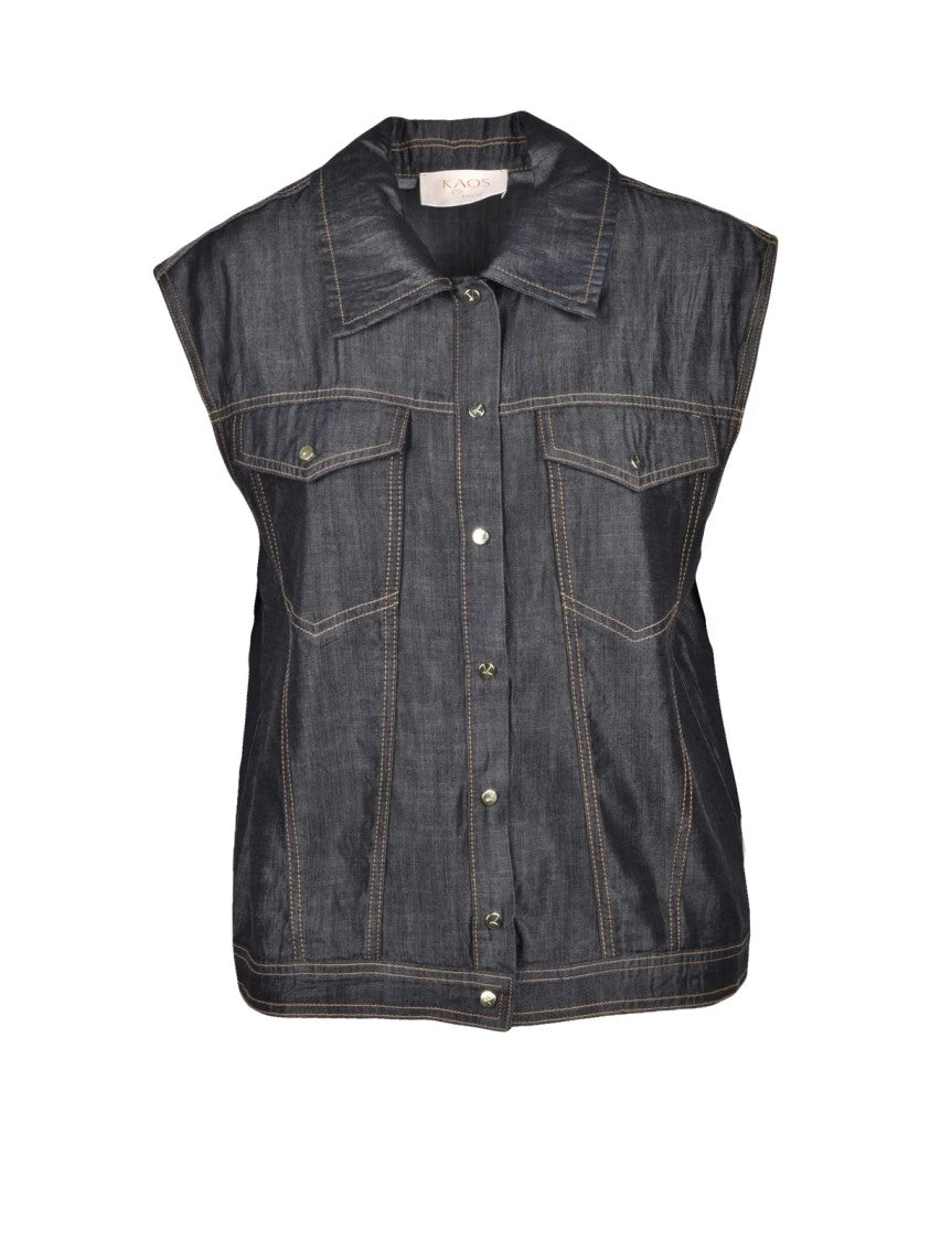 Kaos Navy Blue Structured Cotton-Blend Vest