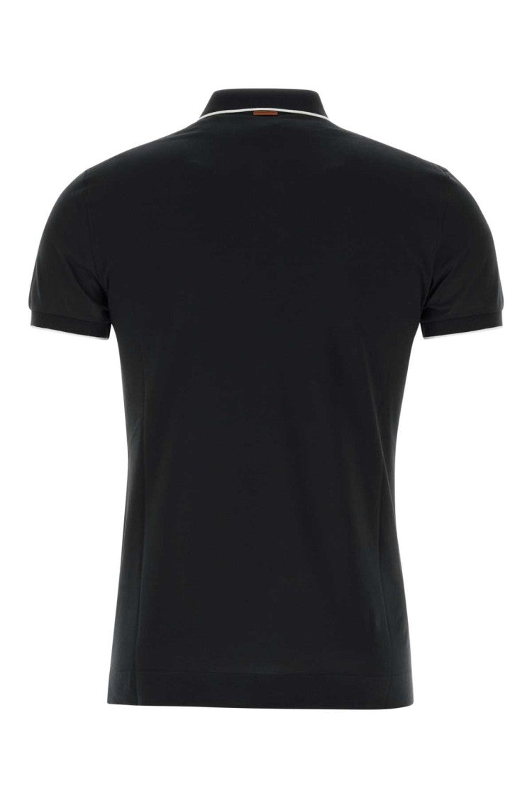 Zegna Black Stretch Piquet Polo Shirt