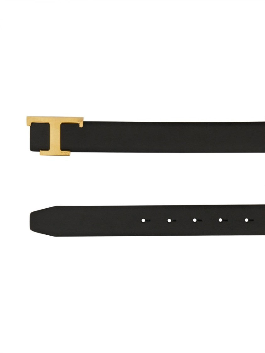 Tod's Reversible Belt With Polished Gold 'T' Buckle