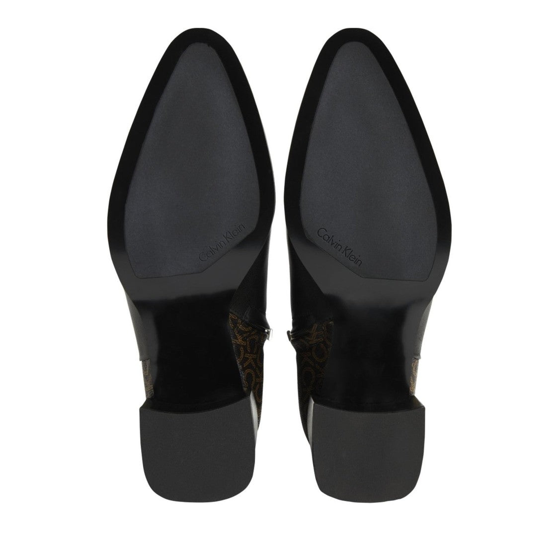 Calvin Klein Almond Black Logo-Patterned Leather Ankle Boots