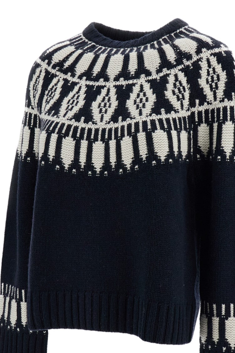 Arch4 Blue White Jackson Fair Isle Cashmere Crewneck Sweater