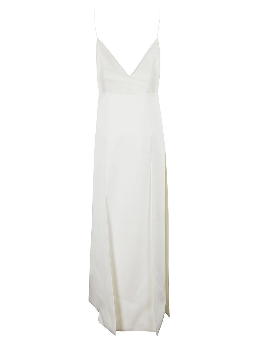Khaite Flowing White Maxi Dress With V-Neck