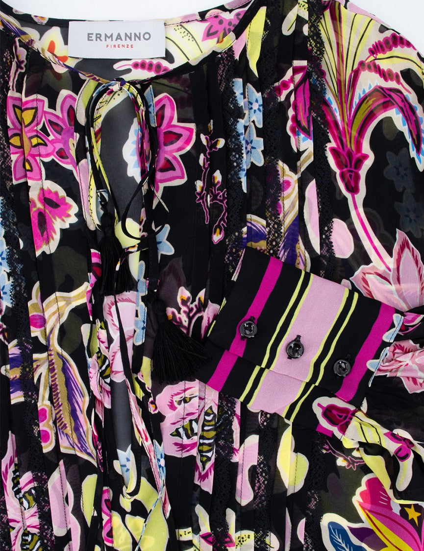 Ermanno Firenze Floral Print Maxi Dress With Lace Inserts