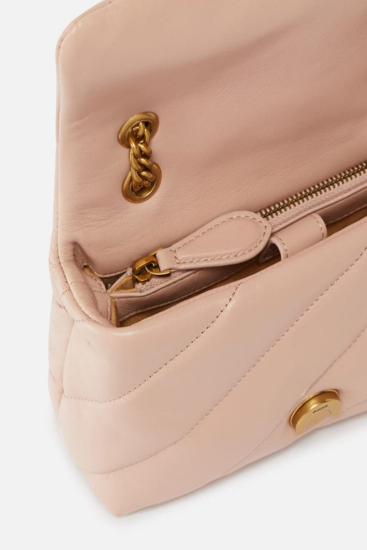 Pinko Quilted Beige Shoulder Bag With Gold-Tone Clasp