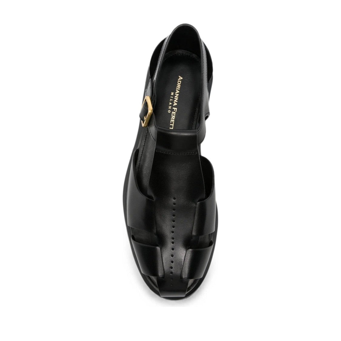 Adrianna Feretti Black Leather Strap Gold-Tone Hardware Sandals