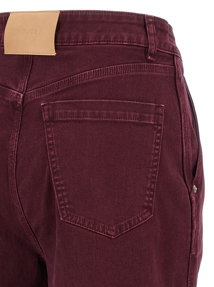 Nude High-Waisted Wide Leg Jeans With Stretched Pleat Detail