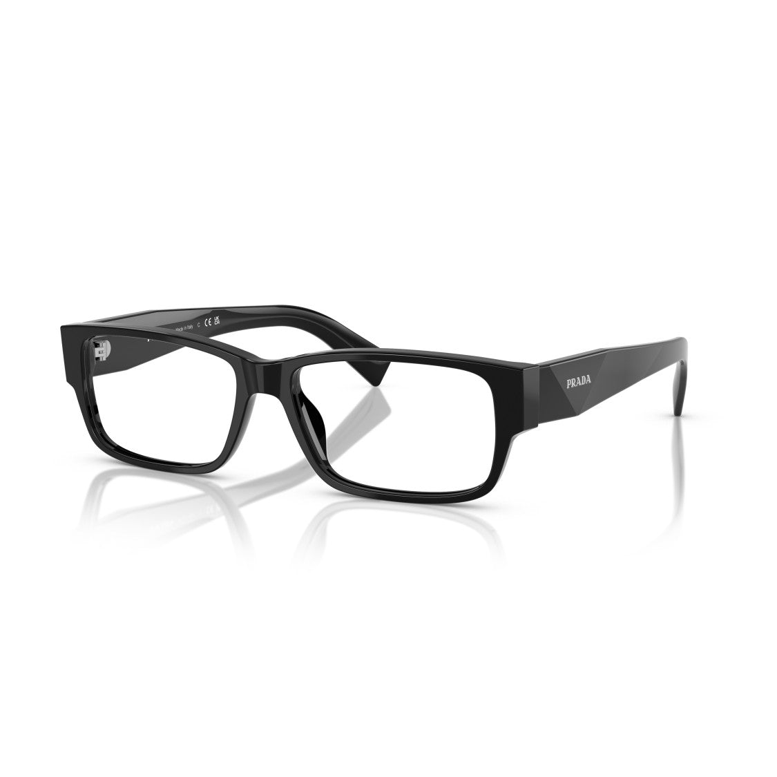 Prada 0Pr B09v Glossy Black Acetate Rectangular Sunglasses