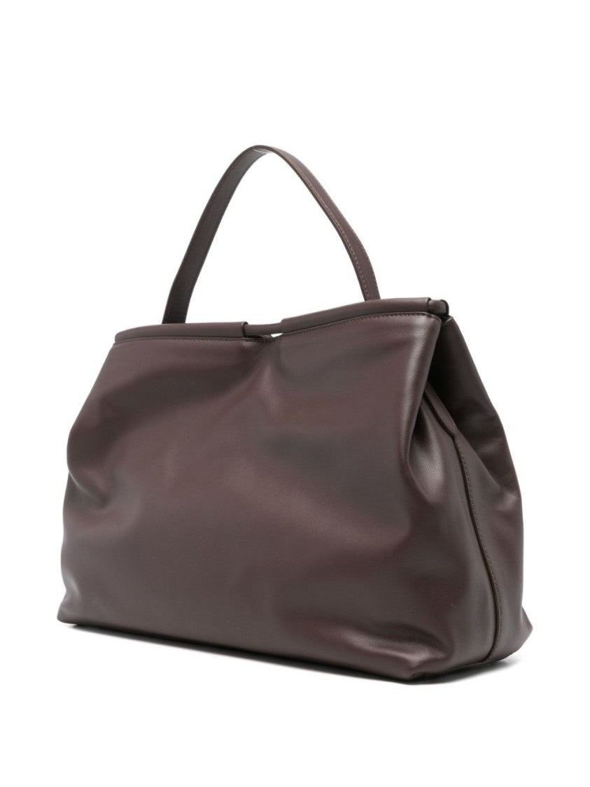 Coccinelle Structured Brown Calfskin Handbag With Gold-Tone Detail