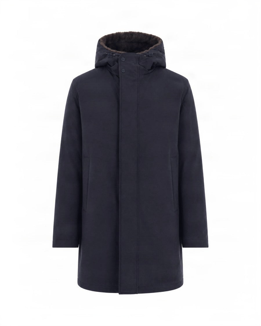 Herno Knee-Length Hooded Jacket With Concealed Zipper And Side Pockets