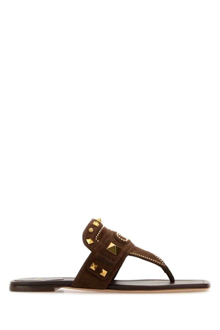 Valentino Garavani Brown Suede Plaster Caster Thong Slippers