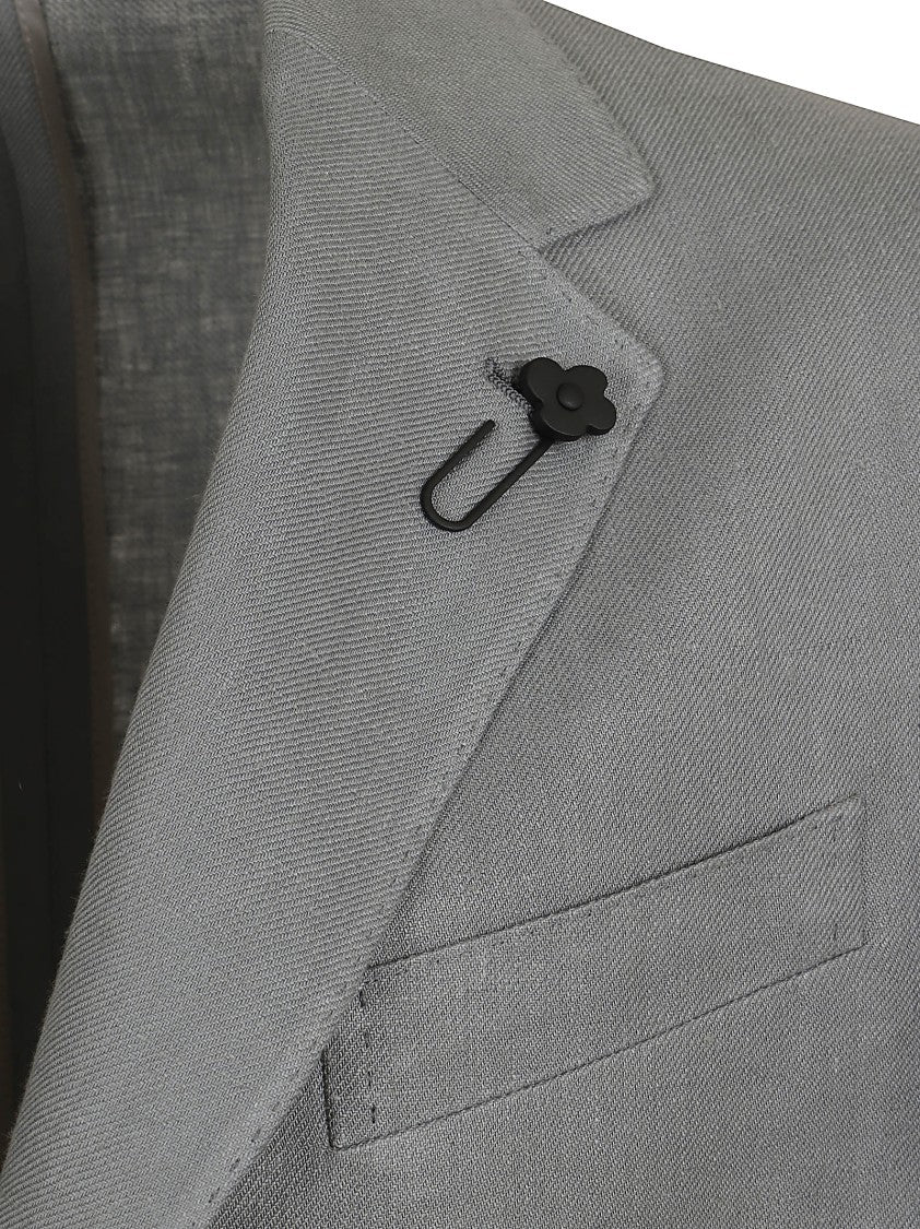 Lardini Refined Grey Linen Suit With Peak Lapels