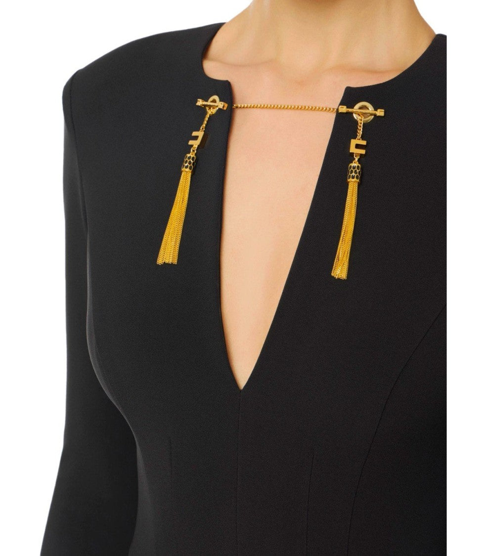 Elisabetta Franchi Black Sheat Dress With Tassels