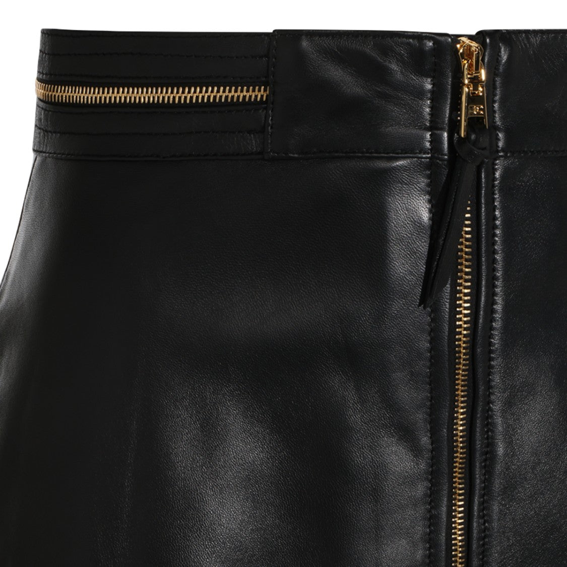 Elisabetta Franchi Knee-Length Black Leather Skirt With Gold Zipper Accents