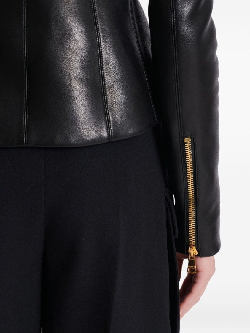 Balmain Fitted Black Leather Jacket