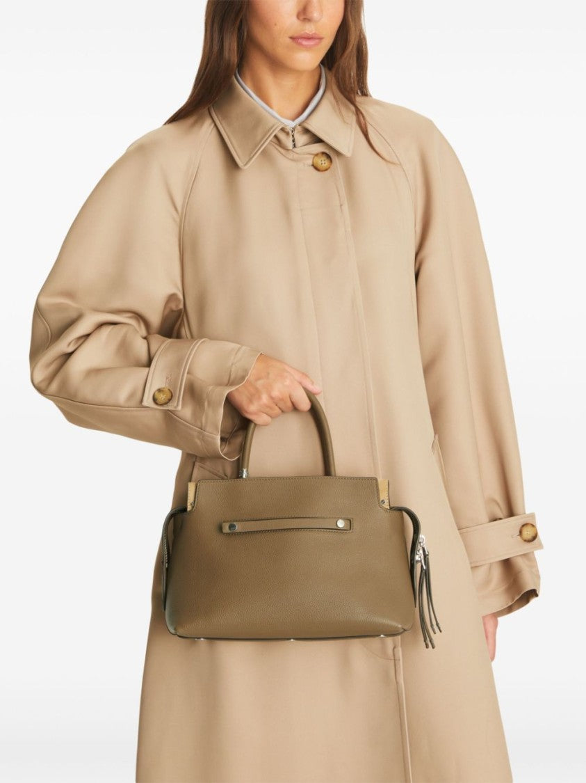 Tory Burch Pebbled Taupe Brown Calf Leather Shoulder Bag