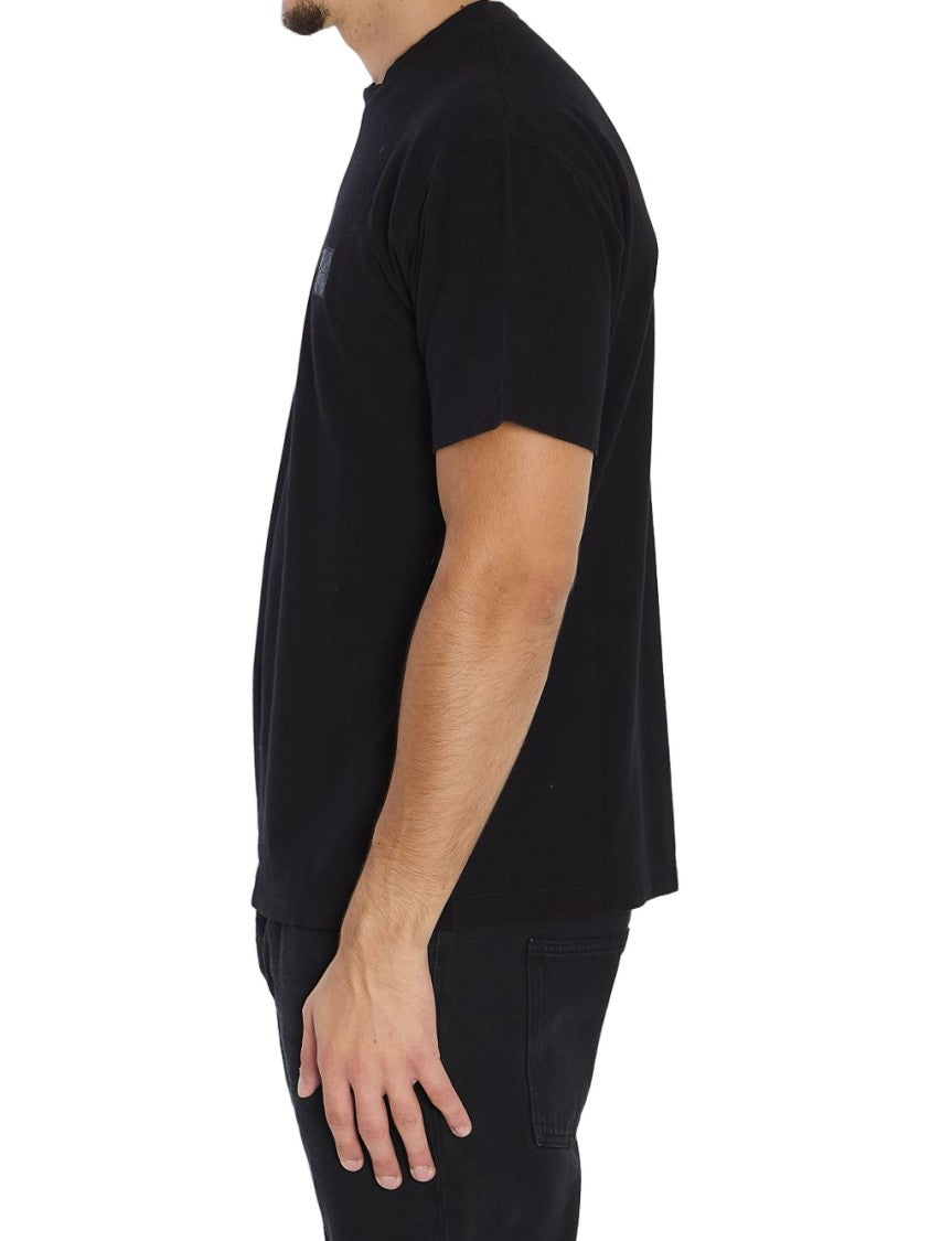 Stone Island Black Crepe Cotton T-Shirt With Logo Patch
