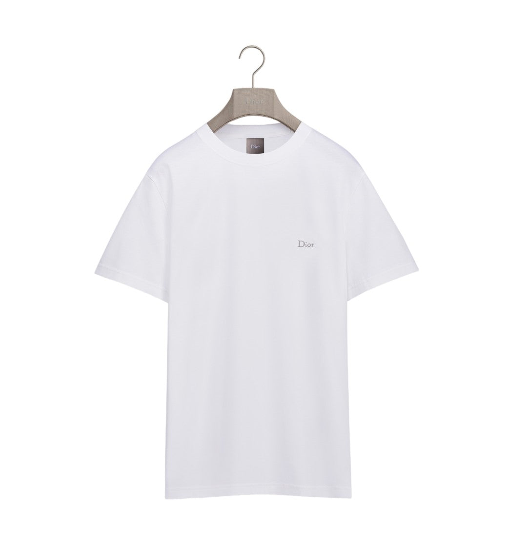 Christian Dior White Embroidered Signature Crew Neck Cotton T-Shirt