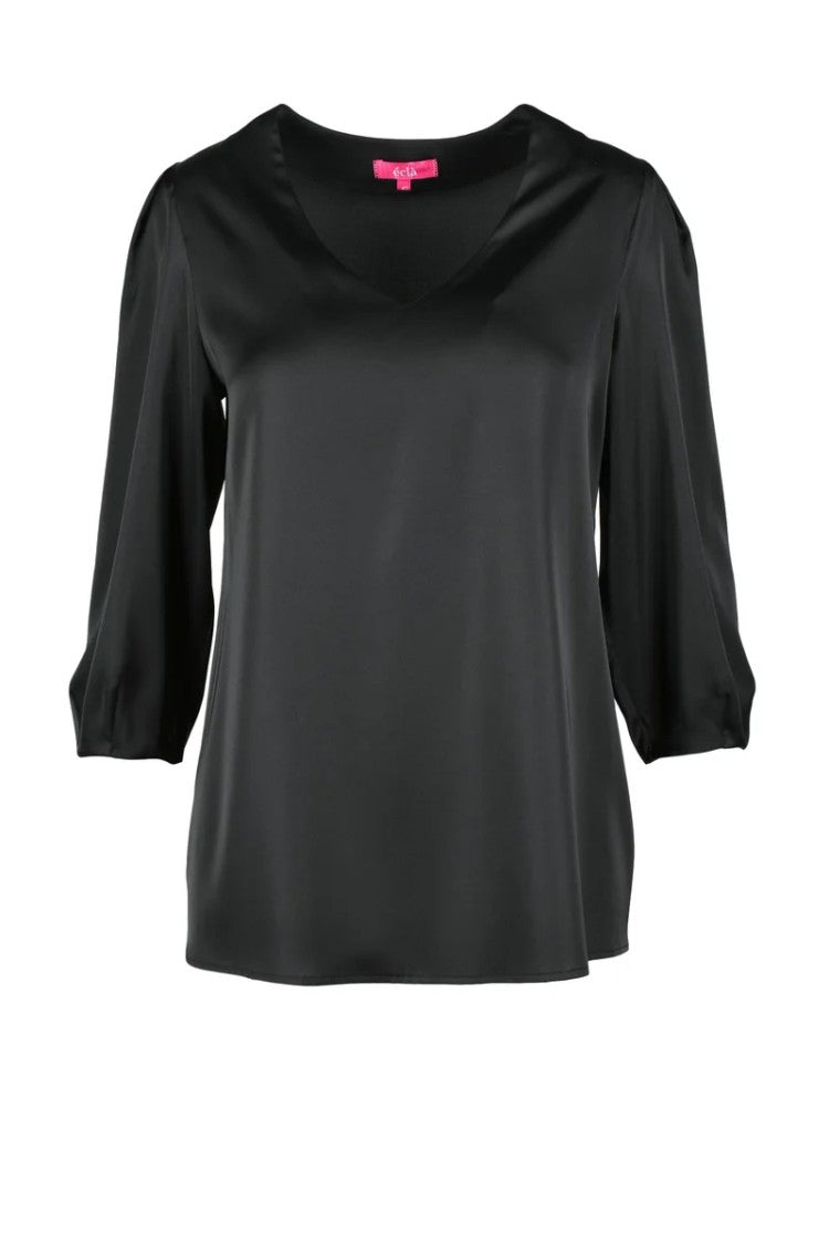 Ecla' Black Fluid Polyester Blouse