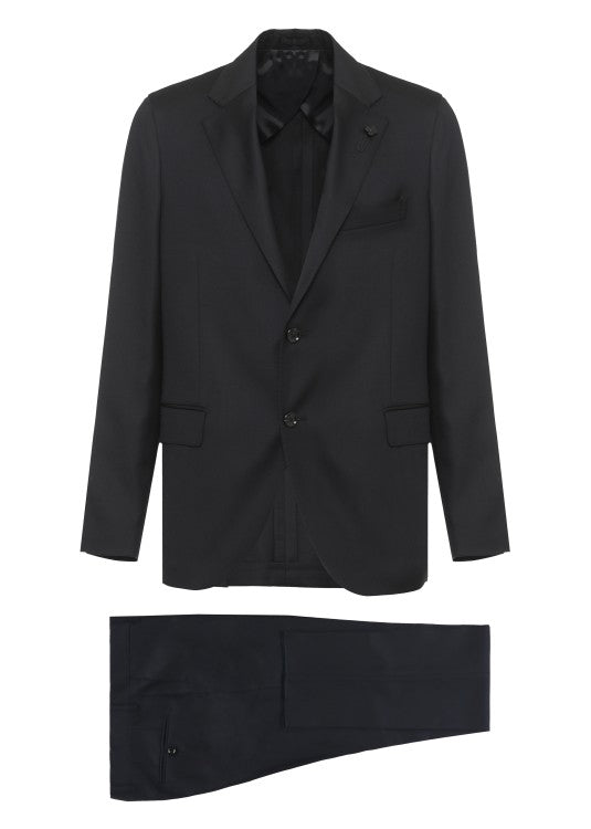 Lardini Black Pinstripe Wool Suit