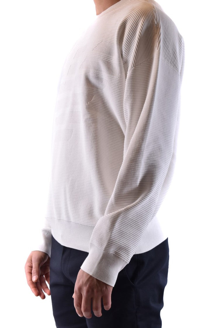 Emporio Armani White Cotton Textured Emblem Knit Sweater
