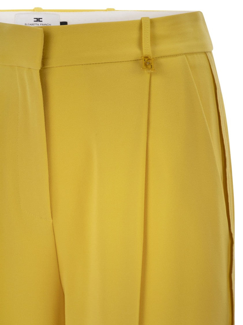 Elisabetta Franchi Lightweight Crepe Trousers With Charm Logo