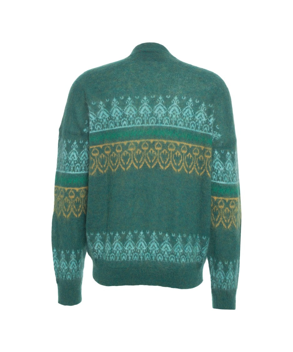 Amaranto Knit Patterned Cardigan With V-Neck And Button Closure