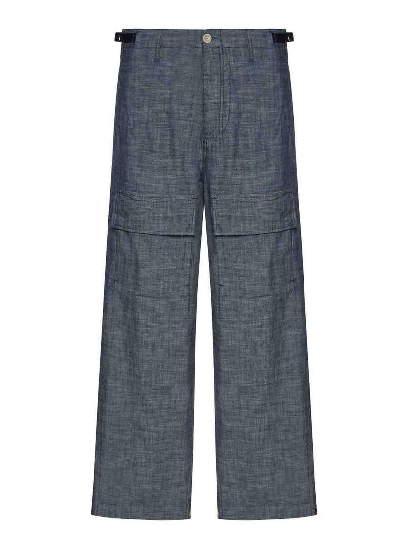 C.P. Company Straight Cut Cotton Pants With Textured Chambray Finish