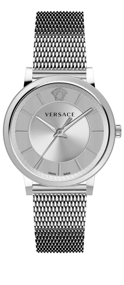 Versace Polished Stainless Steel Analog Watch With Sapphire Crystal And Luminous Hands