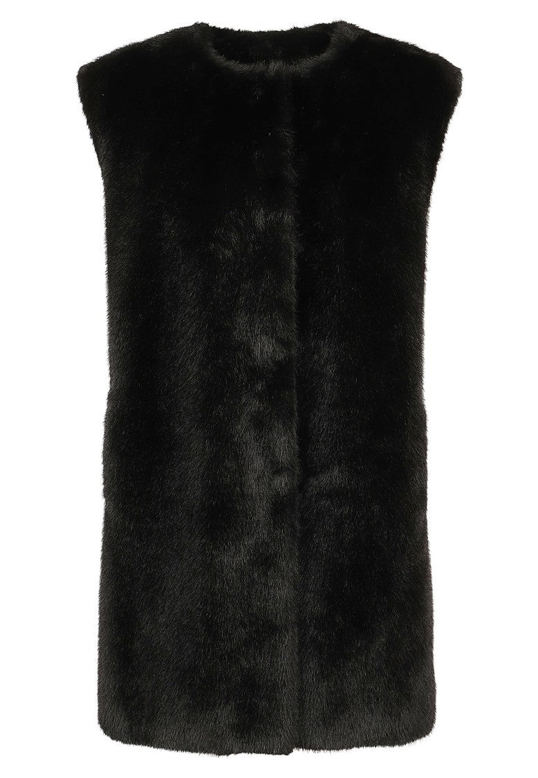 Herno Mid-Length Faux Fur Vest With Concealed Closure And Welt Pockets