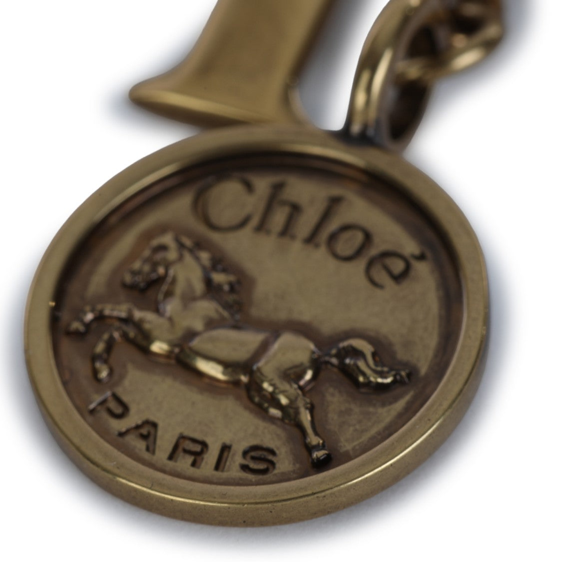 Chloé Golden Brown Brass Keychain With Charms And Carabiner Closure