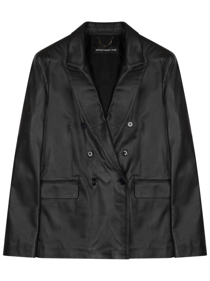 Department 5 Black Arielle Double-Breasted Leather Blazer