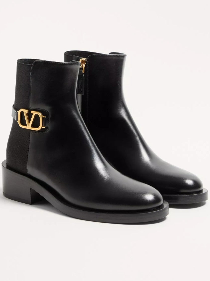 Valentino Black Polished Leather Elastic Back Bootie