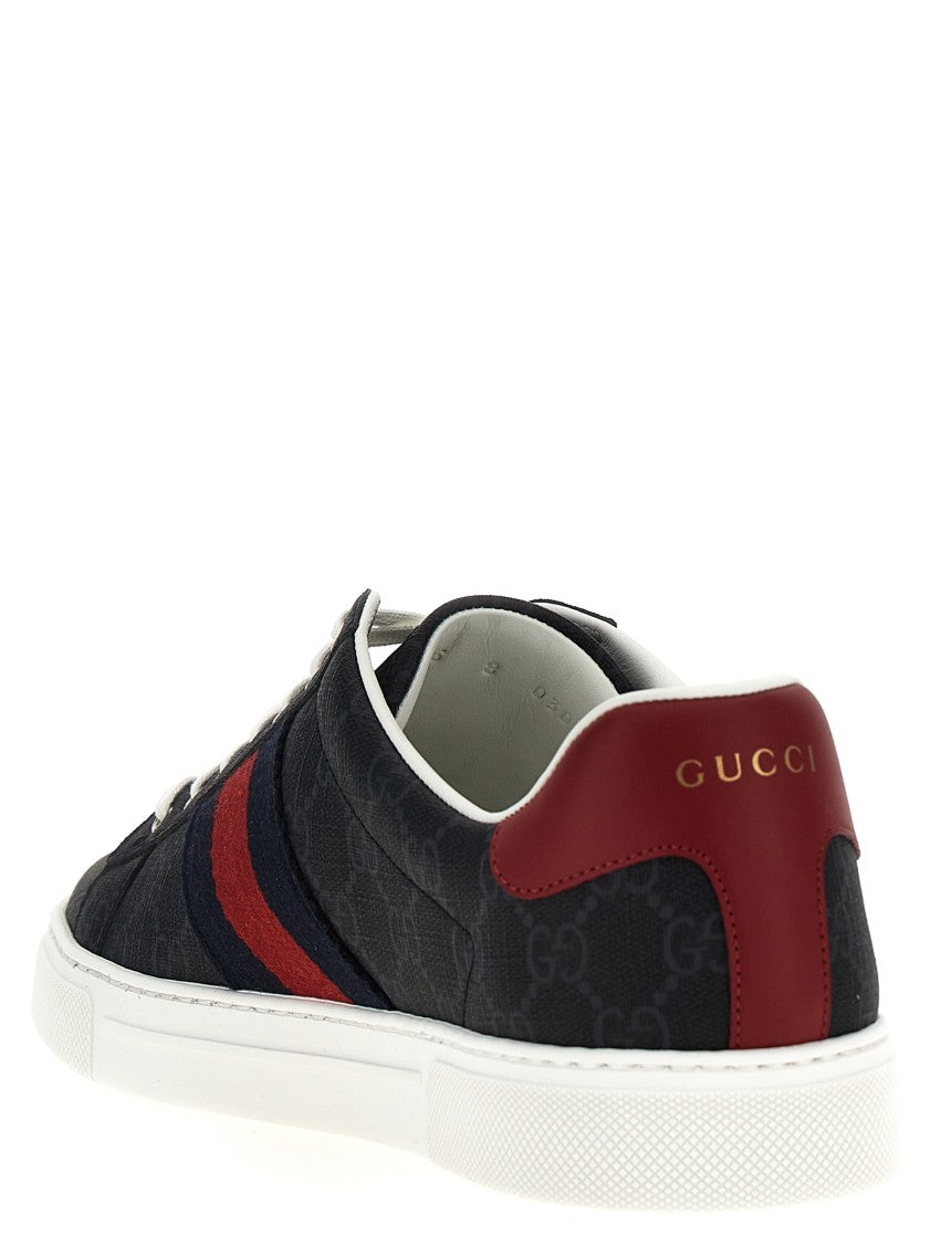 Gucci Gg Supreme Fabric Low-Top Sneakers With Web Stripes