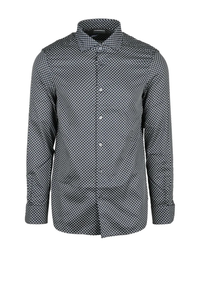 Emporio Armani Black/White Regular Fit Cotton Elastane Men's Shirt