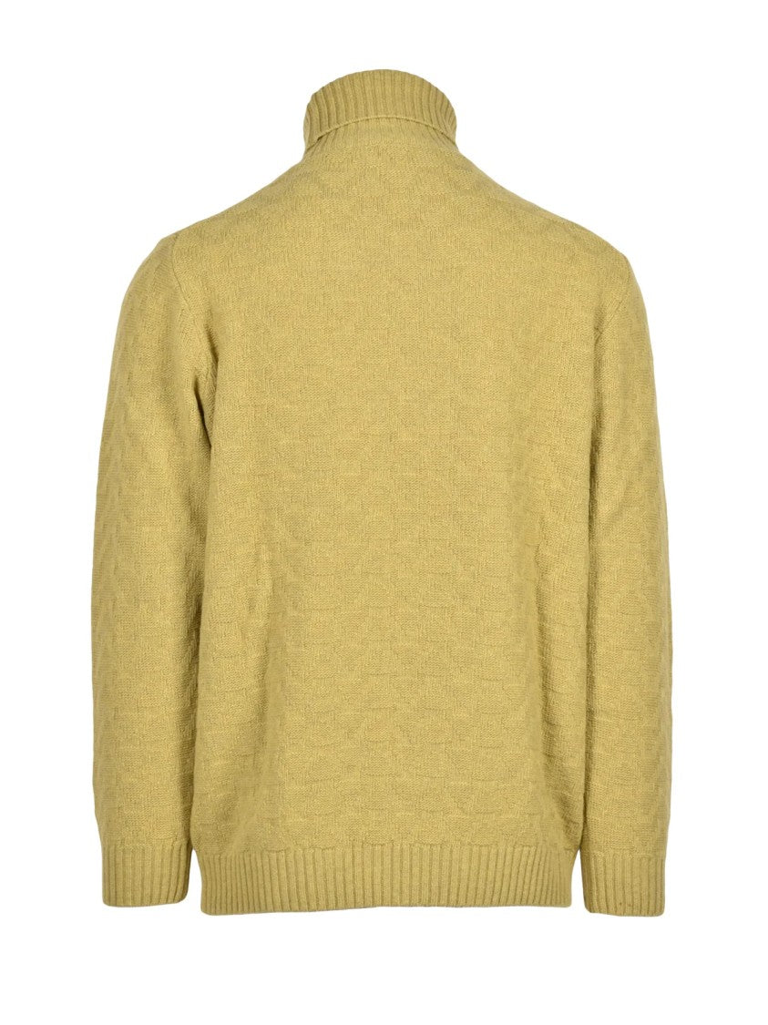 Cashmere Company P. High Neck Sweater With Textured Knit In Vibrant Yellow