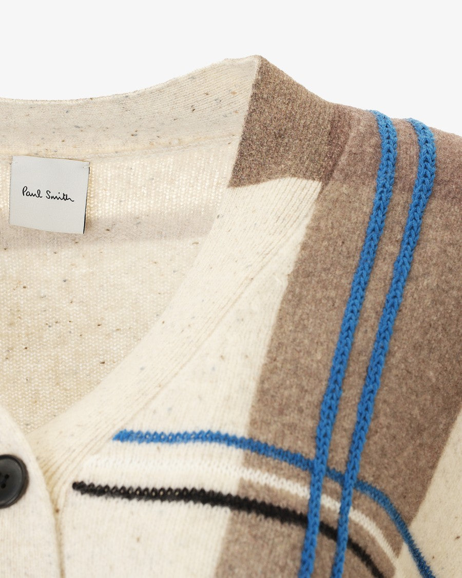 Paul Smith Cropped Check Cardigan With Ribbed Detailing