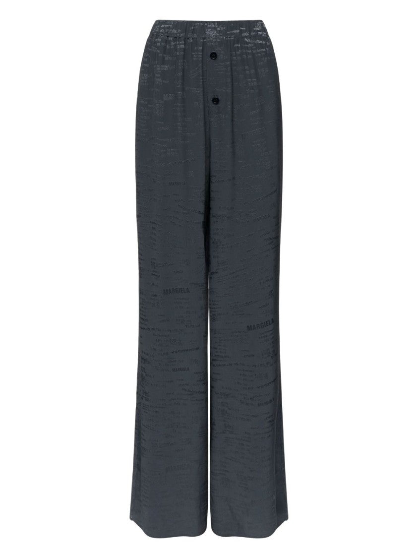Mm6 By Maison Margiela Wide-Leg Grey Trousers With Textured Finish
