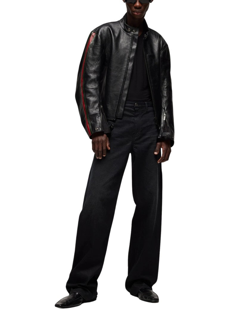 Gucci Black Treated Calfskin Leather Biker Jacket