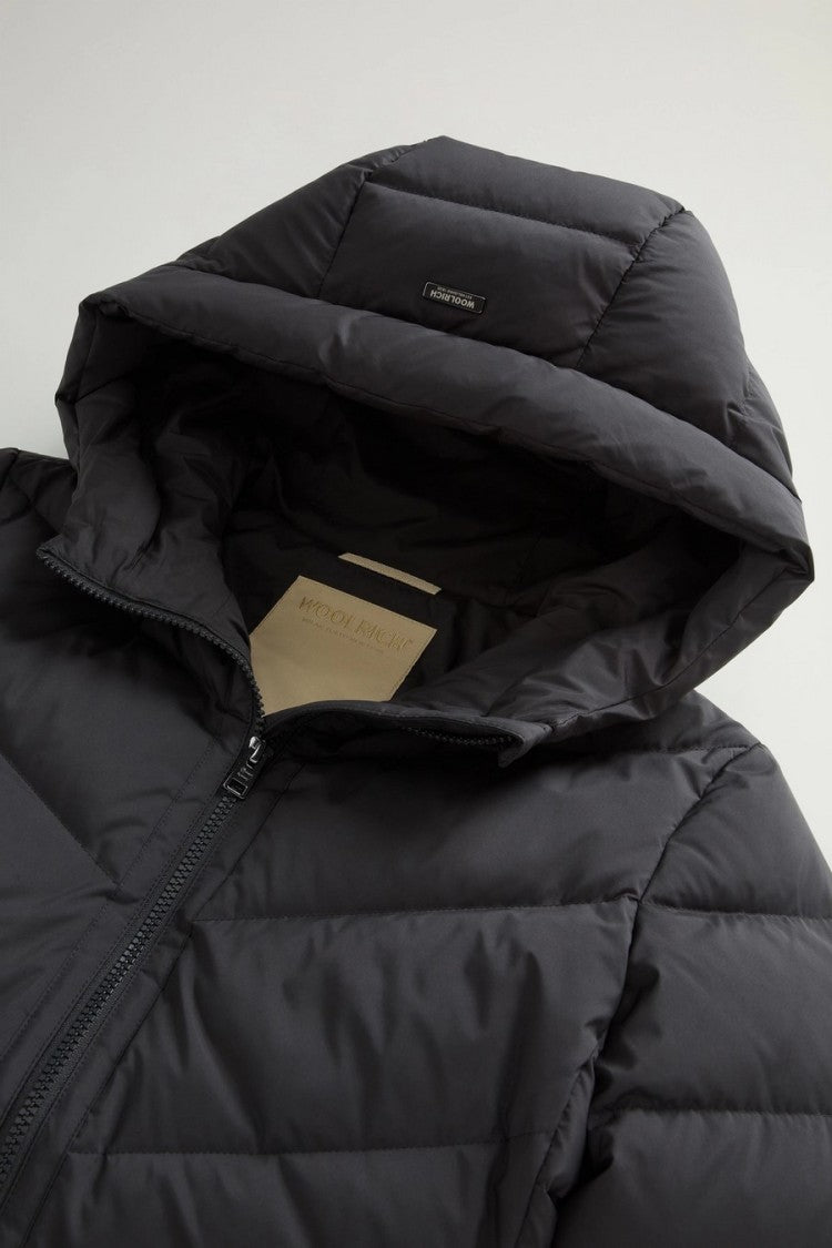 Woolrich Black Quilted Drawstring Hooded Polyester Down Coat