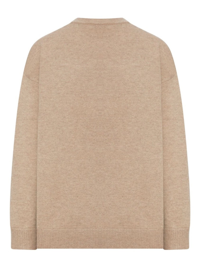 Max Mara Relaxed Fit Crew Neck Beige Knit Sweater
