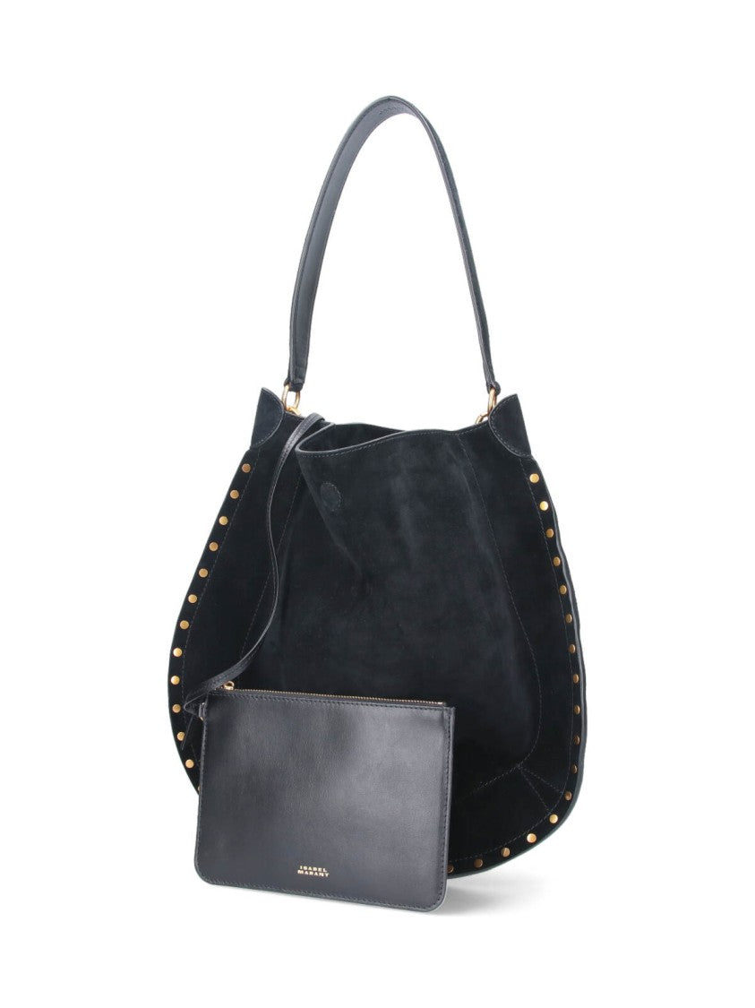 Isabel Marant Soft Black Suede Hobo Bag With Pouch And Magnetic Closure