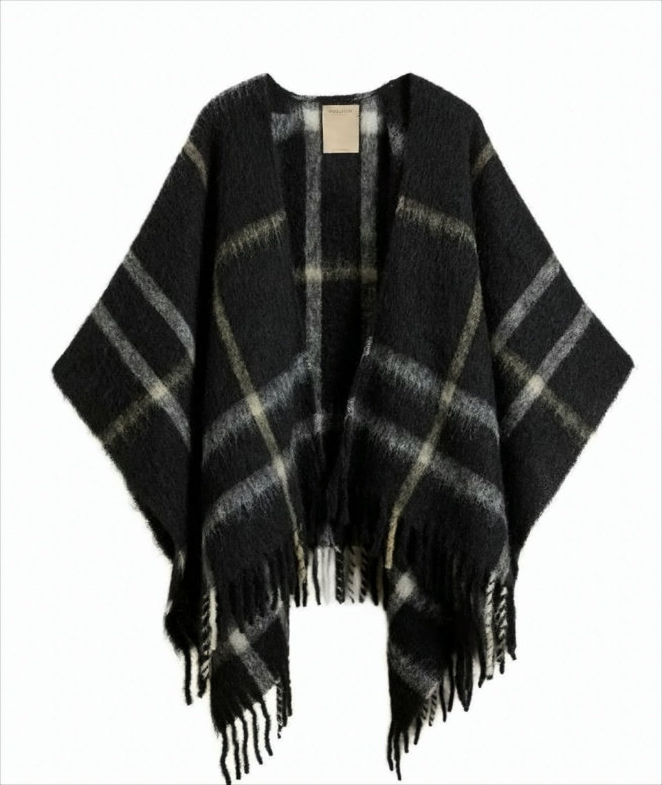 Woolrich Checked Fringed Hem Woorlich Cape