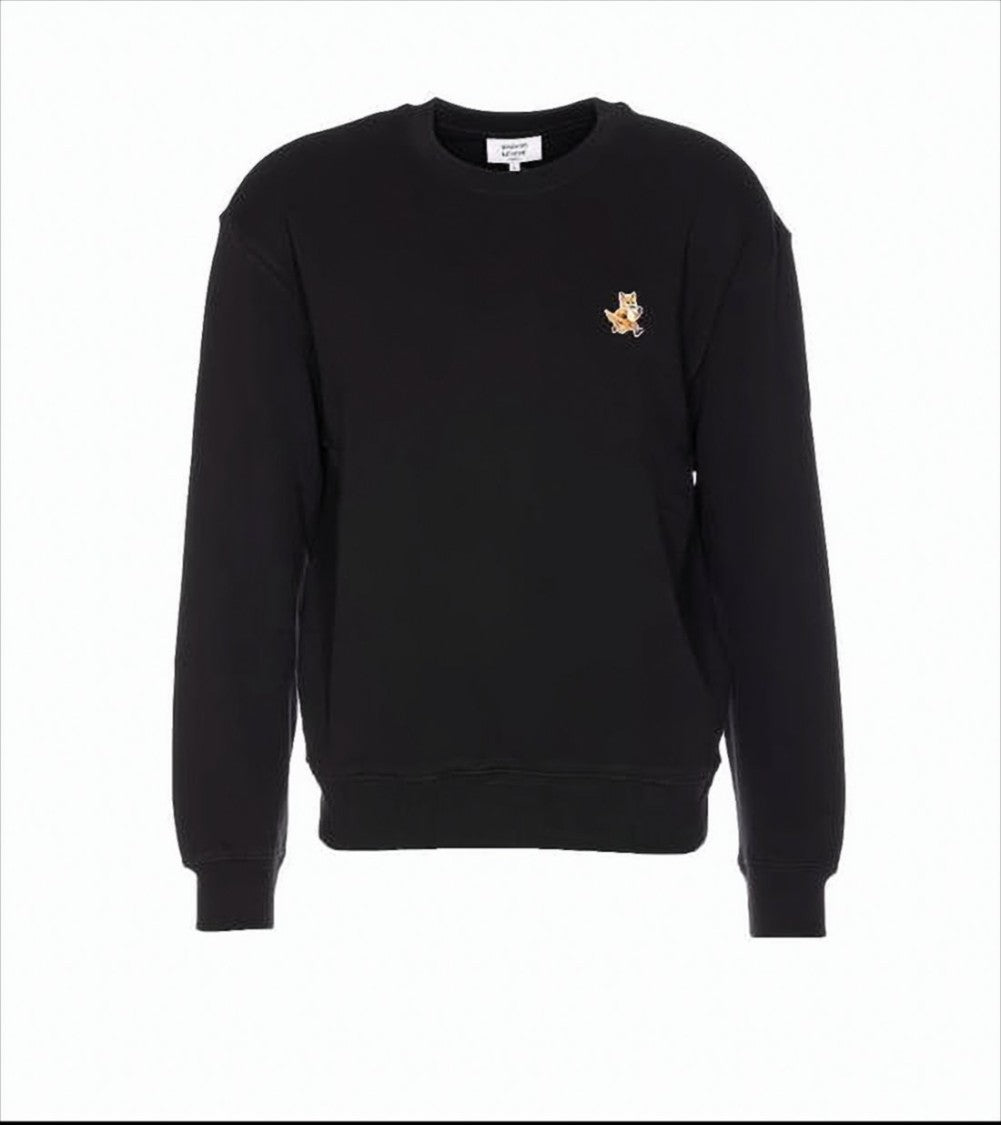 Maison Kitsuné Black Long-Sleeve Sweatshirt With Embroidered Fox Emblem