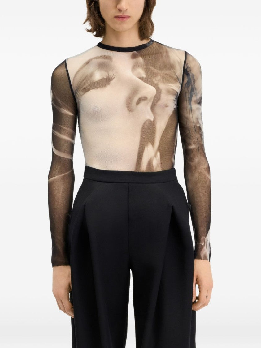 Jean Paul Gaultier Photorealistic Print Sheer Mesh Long-Sleeve Top