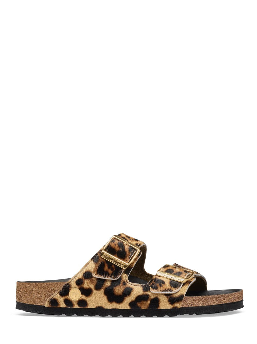 Birkenstock Leopard Print Two-Strap Flat Shoes With Contoured Cork Footbed
