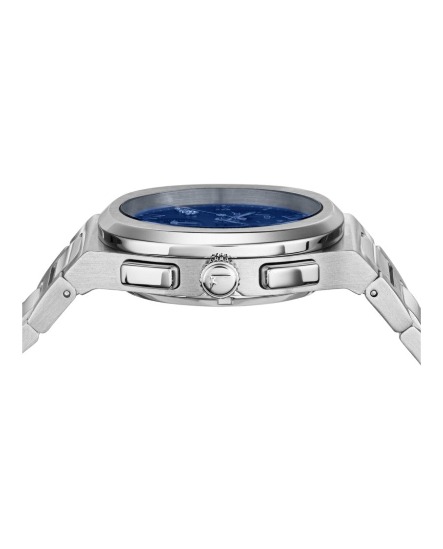 Ferragamo Swiss-Made Elliptical Chronograph Watch With Blue Sunray Dial