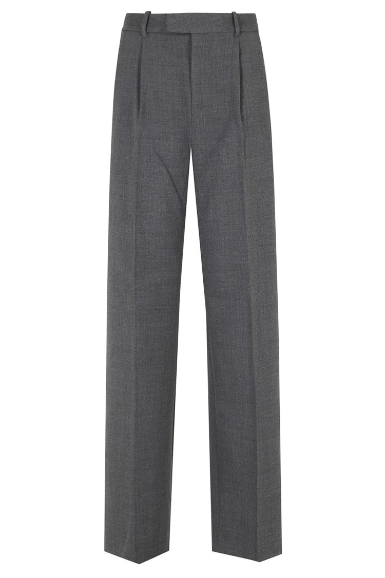 Self-Portrait Gray Front Pleats Straight-Leg Tailored Pants