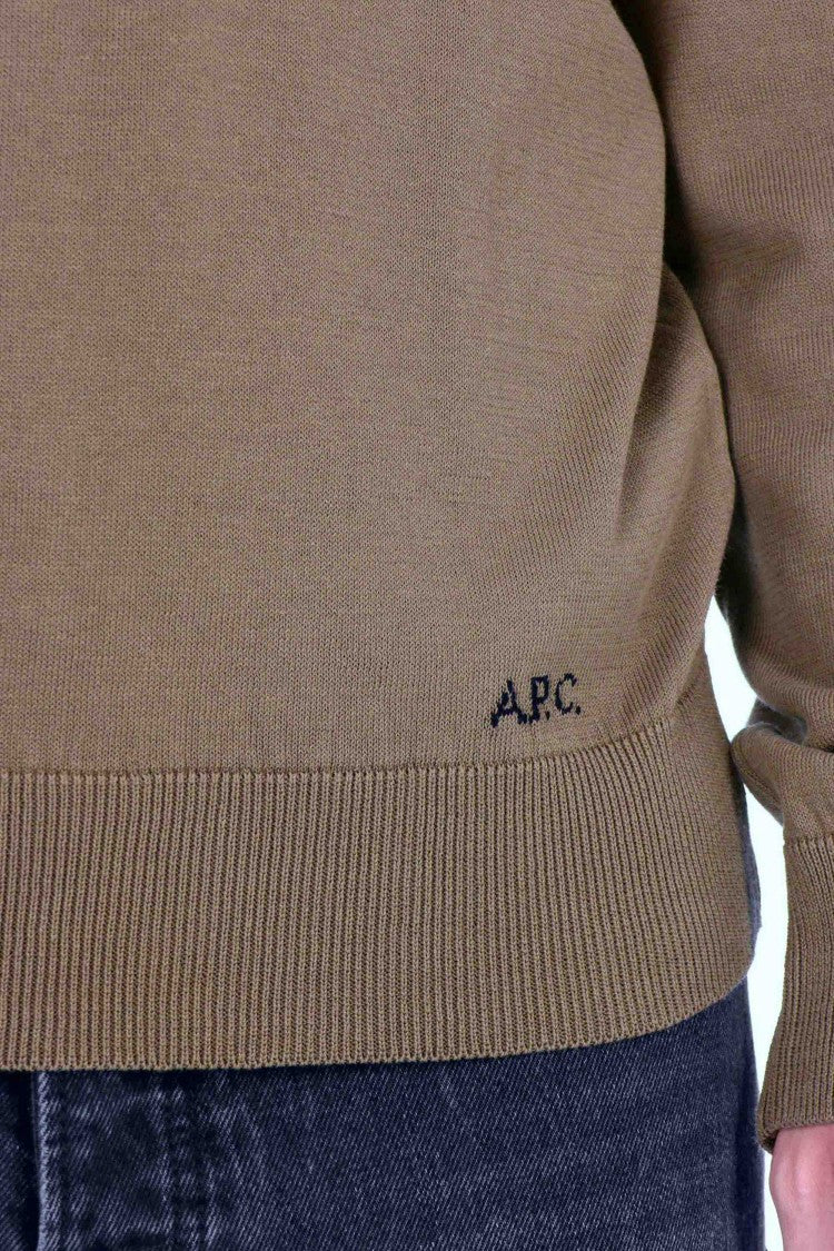 A.P.C. Brown Cotton Crew Neck Sweater With Ribbed Details
