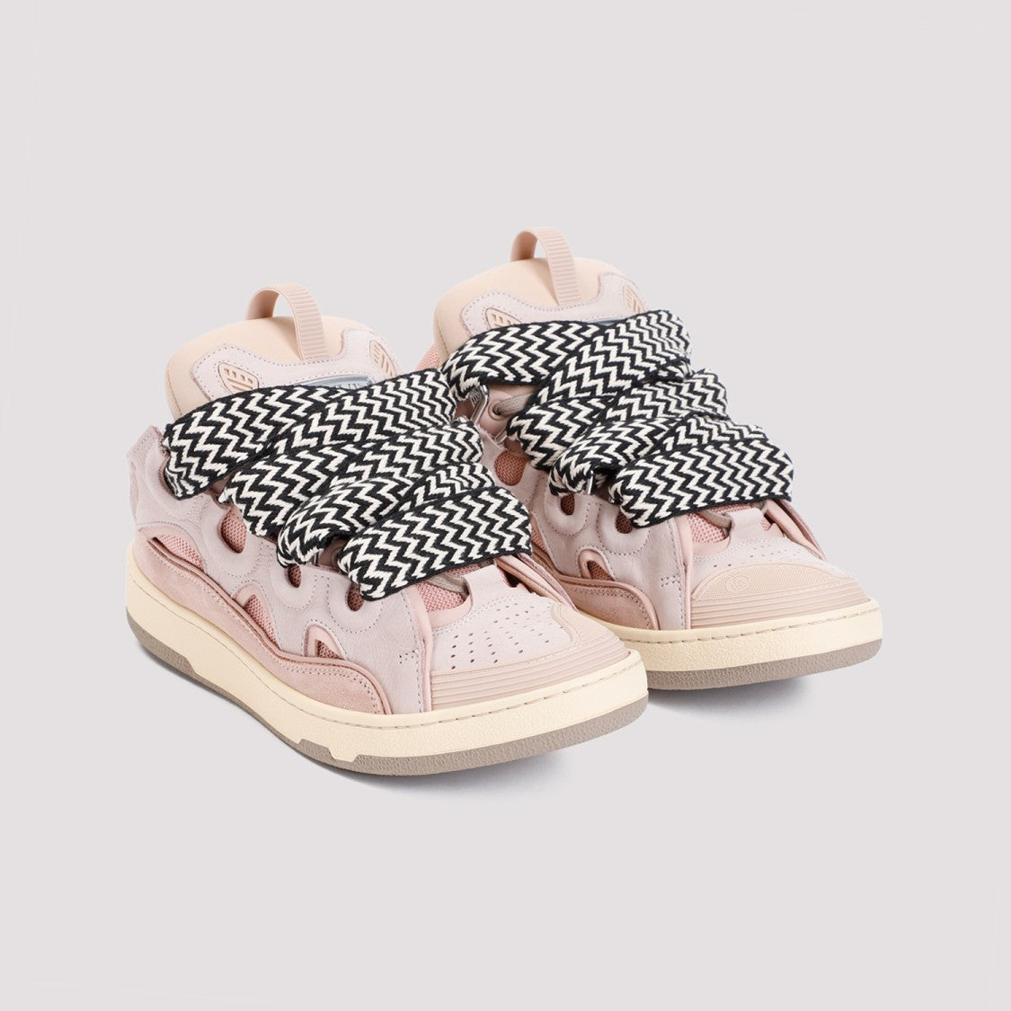 Lanvin Pink Suede Calf Leather Curb Sneakers